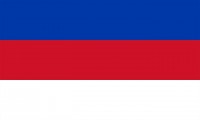 Die Flagge der Sorben; sie zeigt die panslawischen Farben Blau, Rot und Weiß.