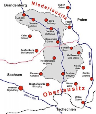 Das Siedlungsgebiet der Sorben in Sachsen und Brandenburg.