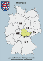 Die Lage des Freistaates Thüringen innerhalb der Bundesrepublik Deutschland